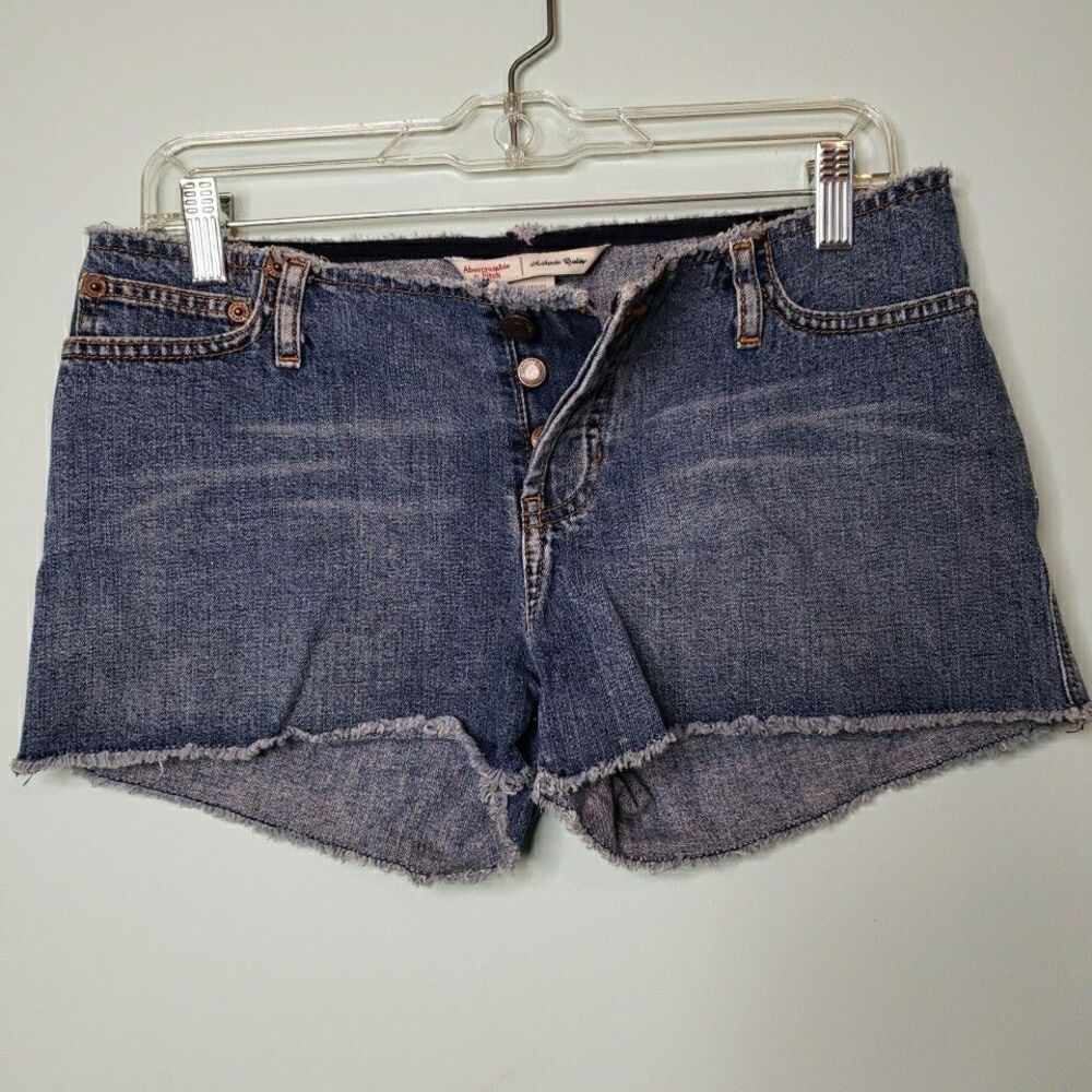 Y2K Abercrombie Denim Jean Shorts Womens Size 2 Low Rise Button Fly Frayed Waist